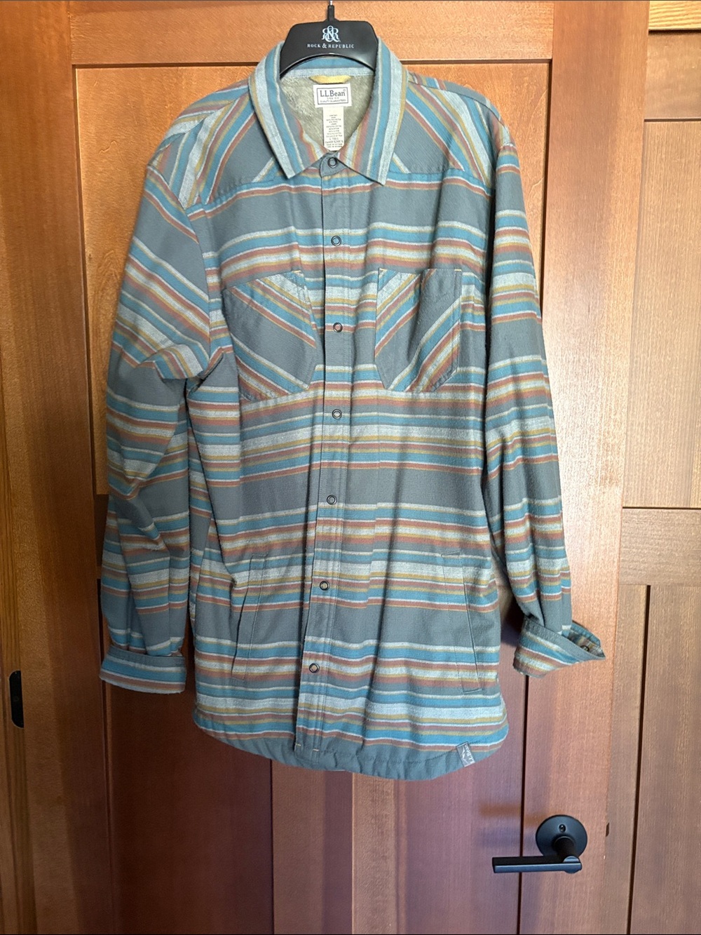 L.L. Bean Olive and Blue Striped Shirt Jacket